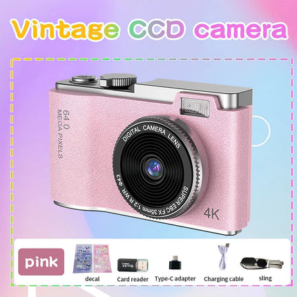 Digital Camera HD 1080P 64MP 2.4'' LCD Display Screen 8X Zoom Anti-Shake Camera (Pink)