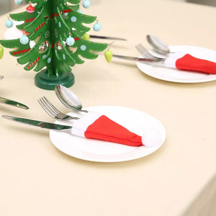 20Pcs Red Hat Santa Cutlery Christmas Knife Bag Xmas Fork Holder Décor