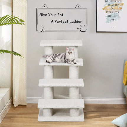 4-Step Pet Stairs Carpeted Ladder Ramp 8 Scratching Post Cat Tree Climber
