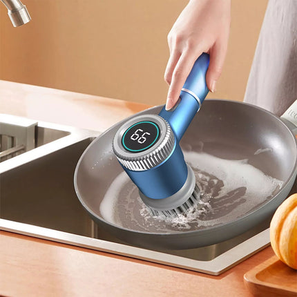 Electric Spin Scrubber Cordless Power Cleaning Brush with 5 Replaceable Heads (Blue)