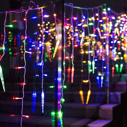Christmas LED Icicle Falling Rain Curtain 4m Fairy String Lights Outdoor Party Colorful