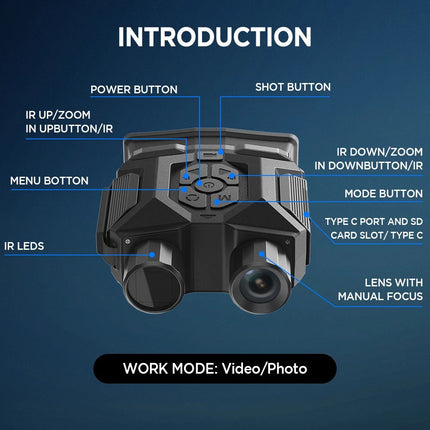 8X Zoom Digital Binoculars 4K Infrared Video Recording Night Vision Goggles AUU