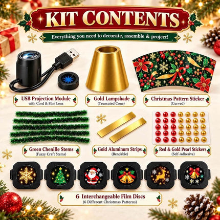 Christmas Ceiling Projector, DIY Tree Lamp Kit, 6 Film Discs, USB Powered