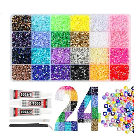 24000PCS Resin Rhinestone Bedazzling Kit,3mm Colorful DIY Flatback Nail Gems