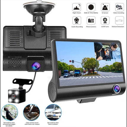 1080P Car DVR 4" 3 Lens Dash Cam Front and Rear Video Recorder Camera G-sensor