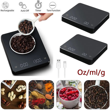 2x Digital Coffee Scale Timer Espresso USB High Precision Measures Kitchen Scale