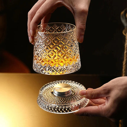 2026 New Whiskey Glasses Rotating Whisky Glass With Glass Base 360 Rotate Degree