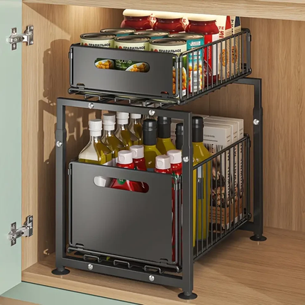 2 Tier Pull Out Cabinet Organizer Rack for Kitchen Under Sink Storage Shelf