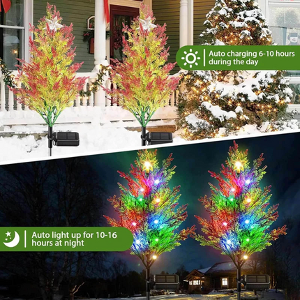 2Pcs Solar Garden Lights Waterproof LED Pine Tree Stake Lamp Garden Lawn Yard Decor