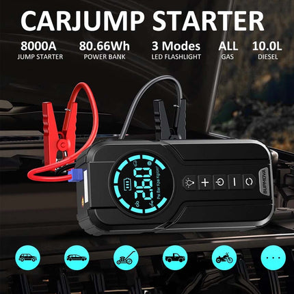 8000A Car Jump Starter with Air Compressor Portable Car Battery Booster with LED