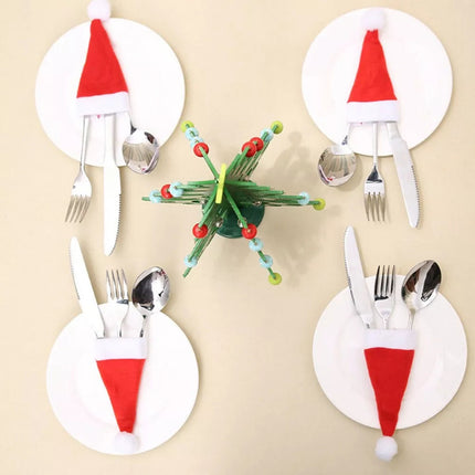 20Pcs Red Hat Santa Cutlery Christmas Knife Bag Xmas Fork Holder Décor