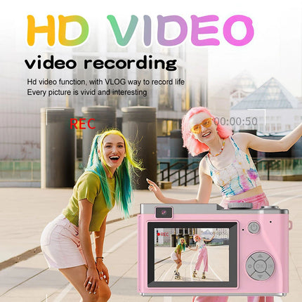 Digital Camera HD 1080P 64MP 2.4'' LCD Display Screen 8X Zoom Anti-Shake Camera (Pink)