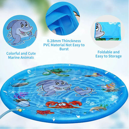 170CM Outdoor Kids Splash Sprinkler Water Play Pad Mat Inflatable Spray Pool Toy