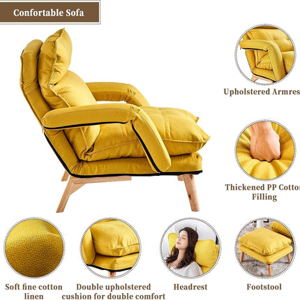 Recliner Armchair with Footstool Lounge Sofa Washable Cover Yellow