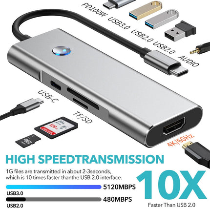 9 in 1 Hub Docking Station Type-C to HDMI Adapter 4K @60Hz HDMI USB 3.0 SD TF
