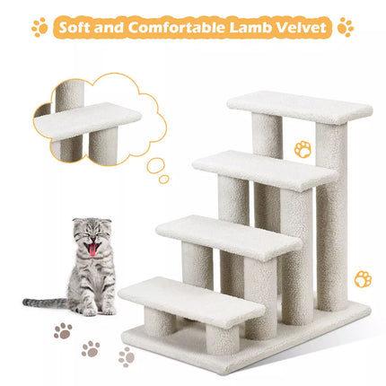 4-Step Pet Stairs Carpeted Ladder Ramp 8 Scratching Post Cat Tree Climber