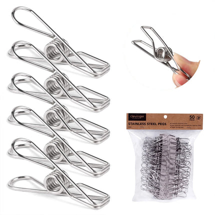 50 pegs Stainless Steel Clothes Hanging Clips Pins Laundry Windproof Clamp
