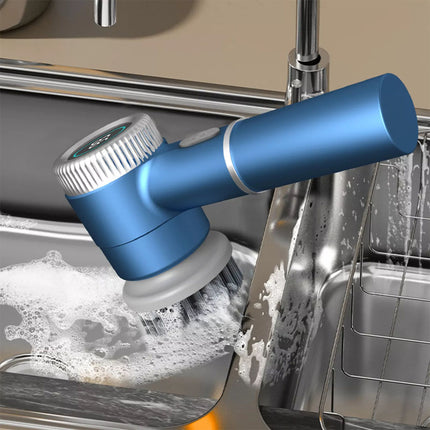Electric Spin Scrubber Cordless Power Cleaning Brush with 5 Replaceable Heads (Blue)
