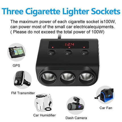 3 Way 12V 24V Multi Socket Car Cigarette Lighter Splitter USB Charger Adapter