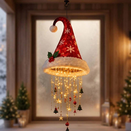 Lighted Santa Hat Hanging Chandelie Light Glowing Star Tassel Hat Decorations
