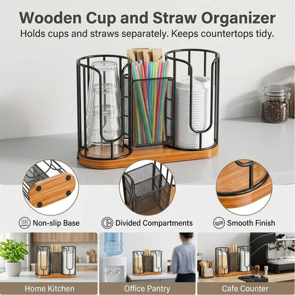 Drink Cup Holder Wood Base Tableware Storage Easy Reach for Countertop, Office