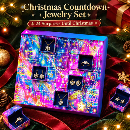 Christmas Advent Calendar 24 Days Countdown Ring Necklace Earrings Bracelet Set
