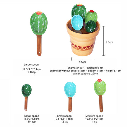 Ceramic Cactus Measuring Spoons Baking Measuring Spoons with Holder Kitchen    (4 Colors)