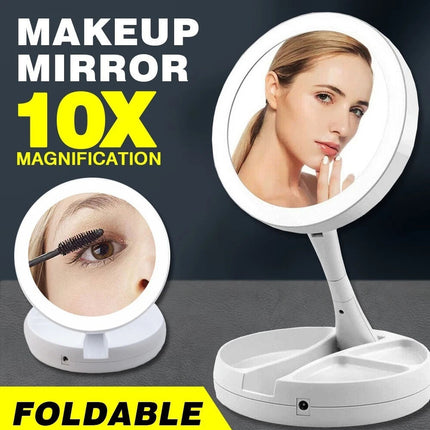 10X Magnifying Makeup Mirror With LED Light 360° Rotation Flexible Foldable NEW