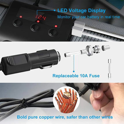 3 Way 12V 24V Multi Socket Car Cigarette Lighter Splitter USB Charger Adapter