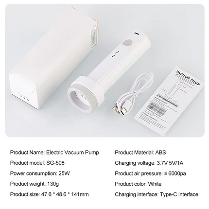 Portable Electric Vacuum Pump Rechargeable Vacuum Bag Suction Pump Travel