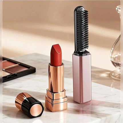 Rose Gold Cordless Mini Hair Straightener Brush USB Rechargeable