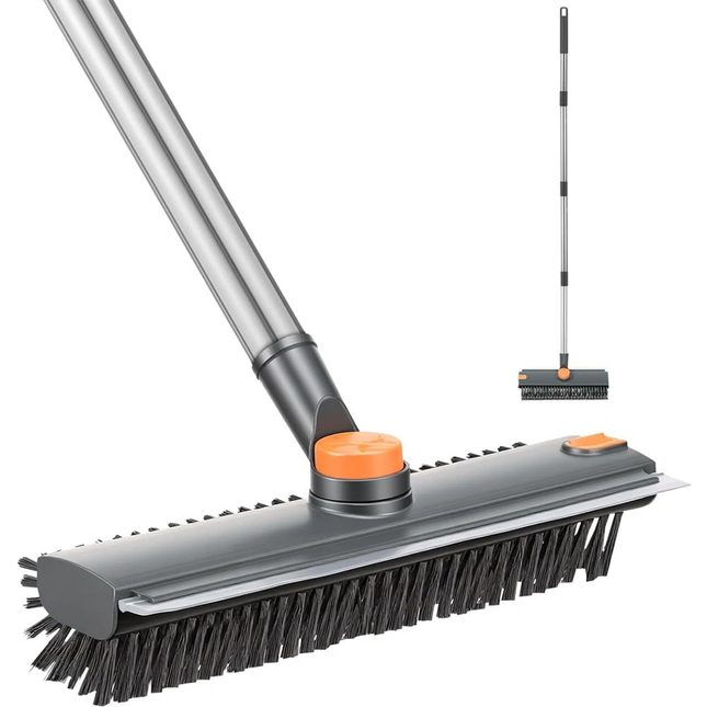 3-in-1 Long Handle Floor Scrub Brush 360° Rotation Head Scrubber for Bathroom