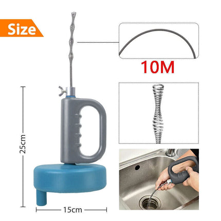 Sink Pipe Drain Cleaner Unblocker Auger Unblock Plunger with 10m Snake Cable