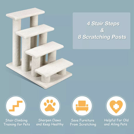 4-Step Pet Stairs Carpeted Ladder Ramp 8 Scratching Post Cat Tree Climber