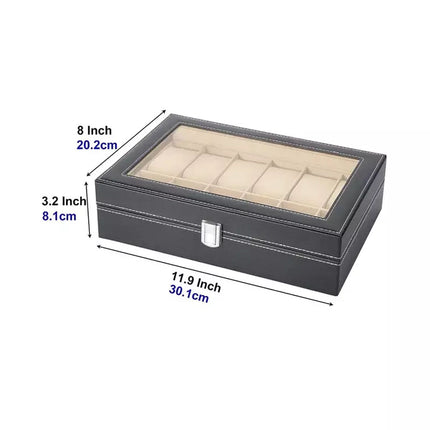 12 Grids Leather Watch Box Organizer Case Jewelry Display Storage Showcase