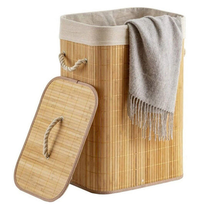 Bamboo Laundry Hamper Basket with Lid Dustproof Clothes Storage Organisation Bin