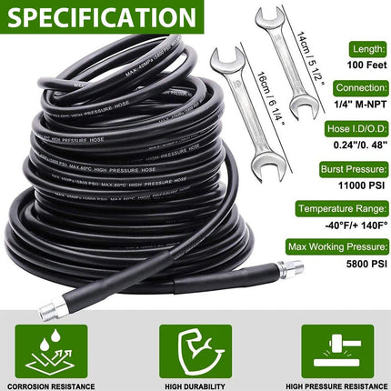 30M Pressure Washer Hose Pipe Sewer Jetter Cleaner Kit Nozzle Metric M22 To 1/4"