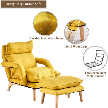 Recliner Armchair with Footstool Lounge Sofa Washable Cover Yellow