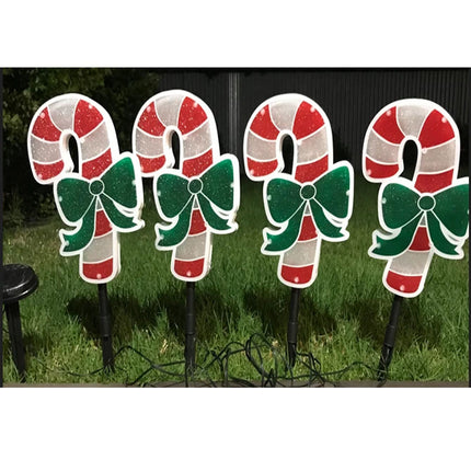 4 Pieces 40 LED White PVC Candy Cane Solar Christmas Garden Lights