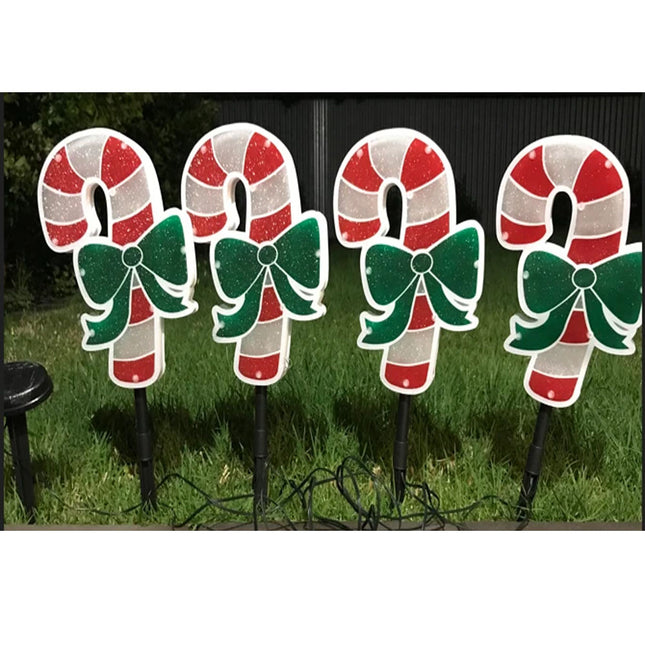 4 Pieces 40 LED White PVC Candy Cane Solar Christmas Garden Lights