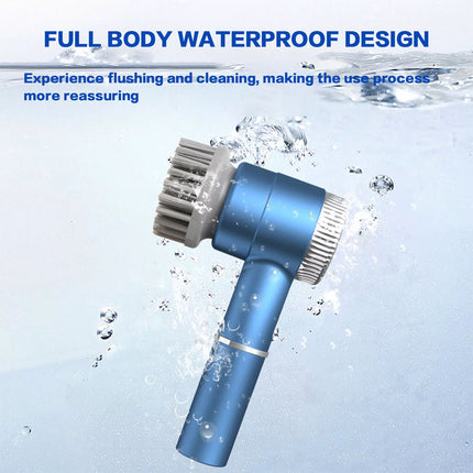Electric Spin Scrubber Cordless Power Cleaning Brush with 5 Replaceable Heads (Blue)