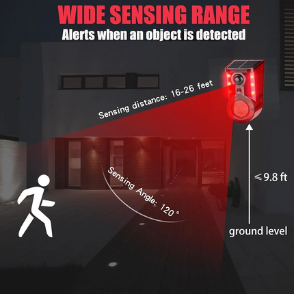Solar Alarm LED Light Solar Strobe Light Wireless Motion Sensor Detector Outdoor