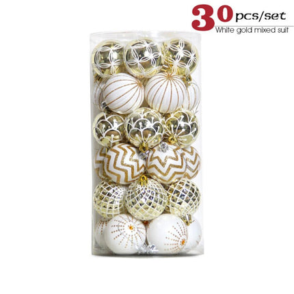 30PCS Christmas Balls Ornaments 60MM Gold&White Painted Hanging Ornaments