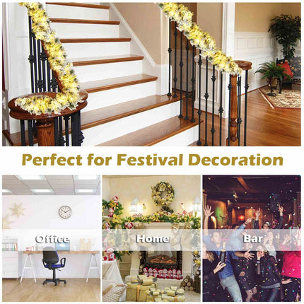 2.8M Pre-Lit Flocked Christmas Garland Artificial Garland Battery Operated Timer