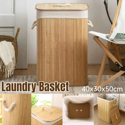 Bamboo Laundry Hamper Basket with Lid Dustproof Clothes Storage Organisation Bin