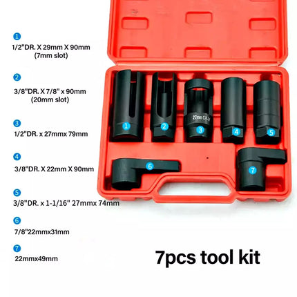 7pcs O2 Oxygen Sensor Socket Set Removal Kit With 3/8" & 1/2" Drive CR-V Steel