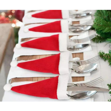 20Pcs Red Hat Santa Cutlery Christmas Knife Bag Xmas Fork Holder Décor