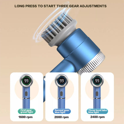 Electric Spin Scrubber Cordless Power Cleaning Brush with 5 Replaceable Heads (Blue)