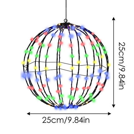 25*25 Colored Lights Christmas Foldable Metal Hanging Sphere Lights Outdoor Display Ball Lights