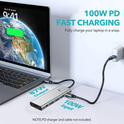 9 in 1 Hub Docking Station Type-C to HDMI Adapter 4K @60Hz HDMI USB 3.0 SD TF